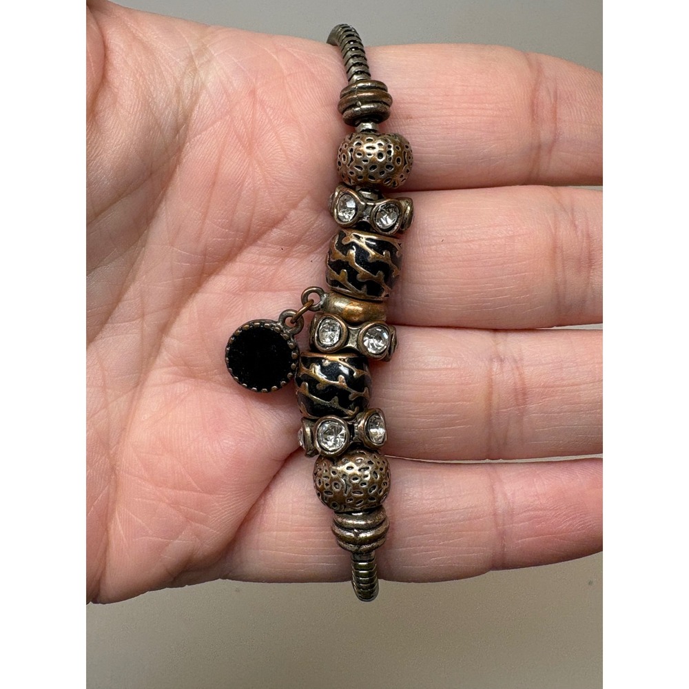 Antique Bronze Snake Chain Charm Bracelet Heart Clasp Rhinestone Leopard